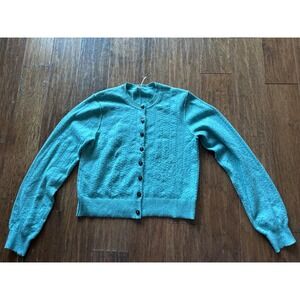 Free People Button‎ Front Cardigan Sweater Knitwear Top Turquoise Blue L